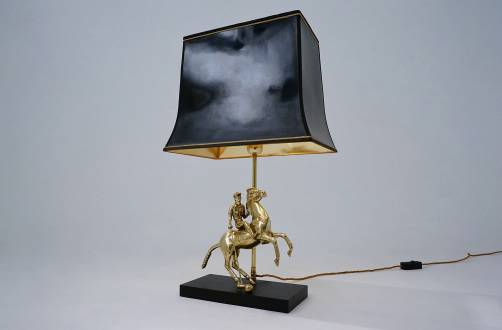 1970`s brass lamp, sculpture of a polo player & horse, Italian